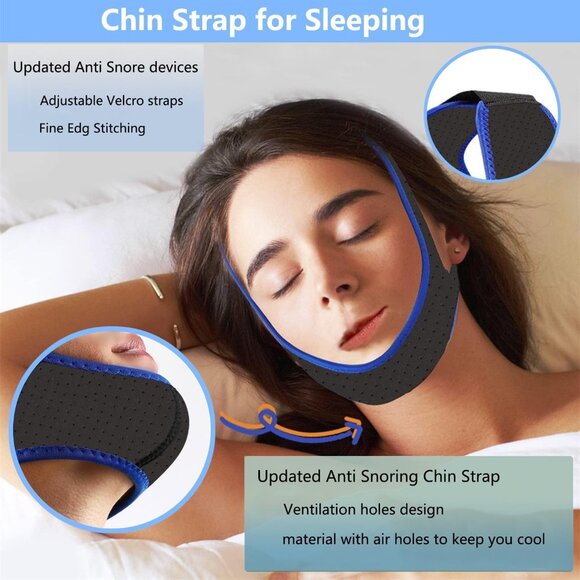 Anti Snoring Chin Strap with 2 Adjustable Velcro, Soft Airflow Chin Strap - Picture 2 of 7